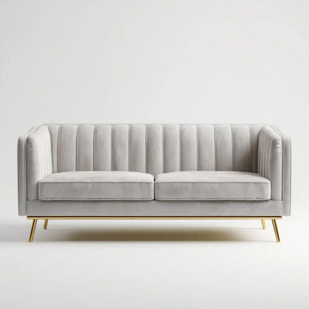 Sofa dwuosobowa szara z weluru 160 x 82 x 80 cm ze złotymi metalowymi nogami