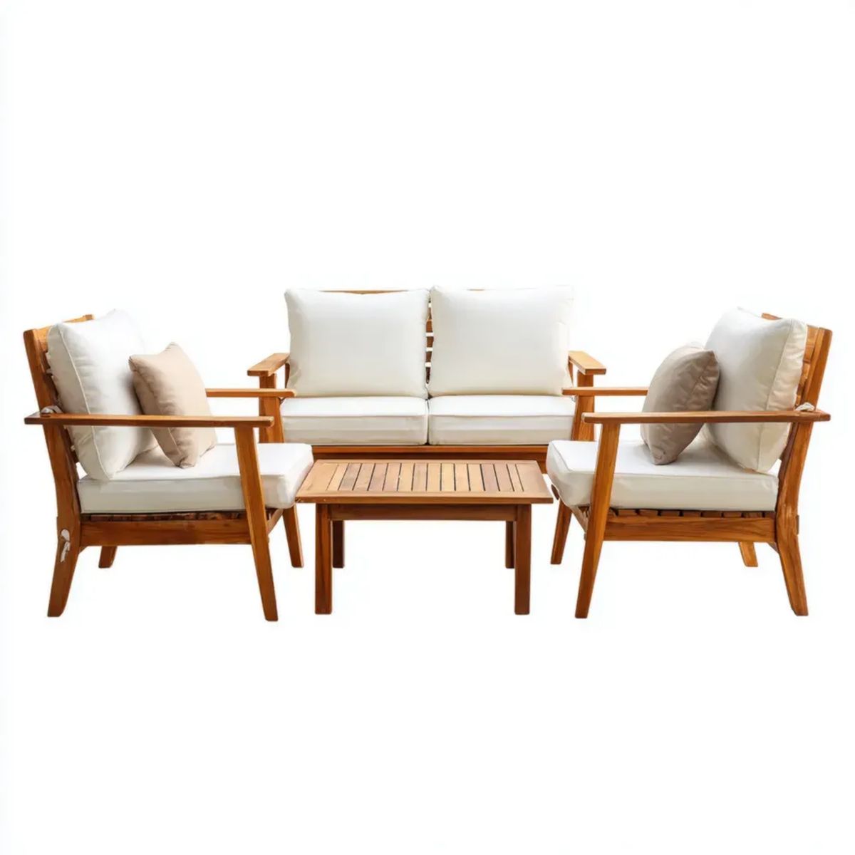 4-częściowy ogrodowy zestaw wypoczynkowy z drewna akacjowego, brązowo-kremowo-beżowy, sofa 124 × 70 × 78 cm