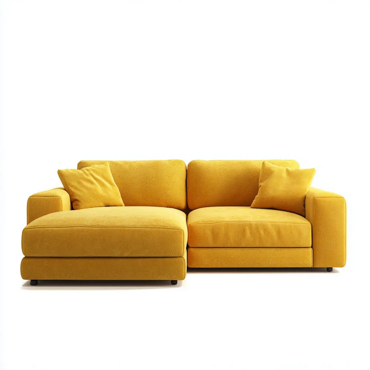 Sofa 2-osobowa z szezlongiem z poliestru, musztardowa, 220 x 96 x 84 cm