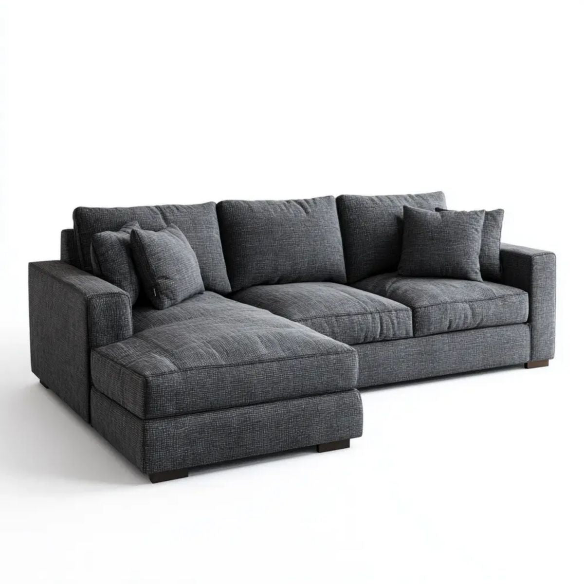 Lewostronna sofa narożna w kształcie L, grafitowa, z tapicerką poliestrową, 270 × 170 × 85 cm
