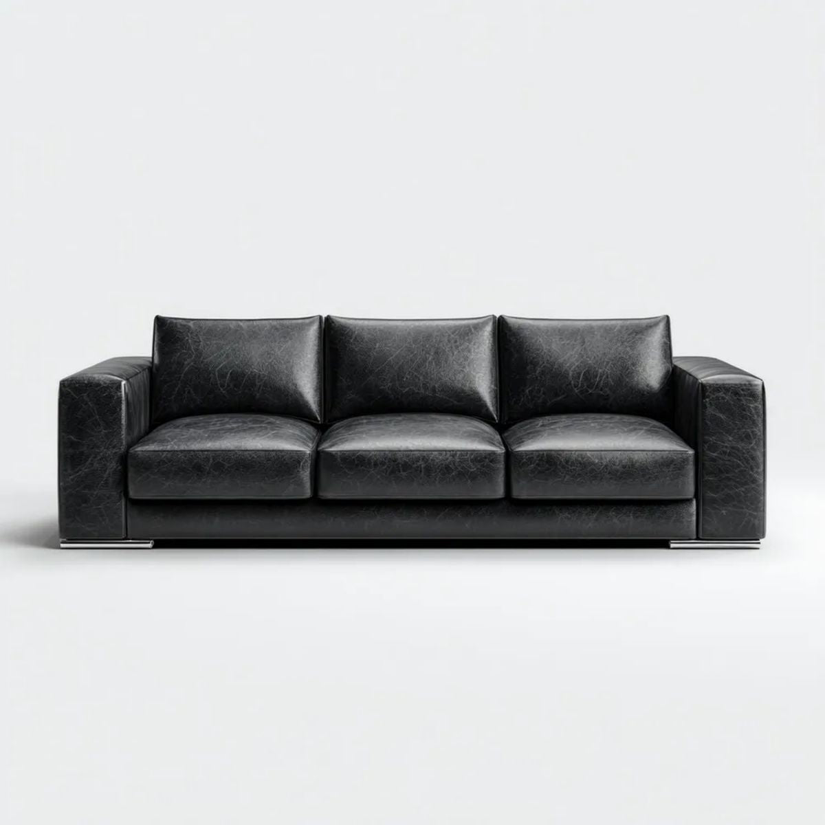 Trzyosobowa sofa z ekoskóry PU, czarna, 225 x 95 x 85 cm