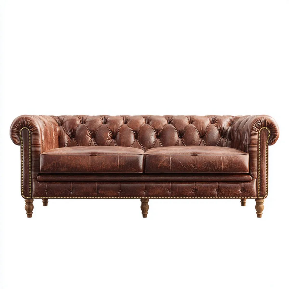 Dwuosobowa sofa Chesterfield brązowa z tapicerką PU, 180 × 85 × 75 cm