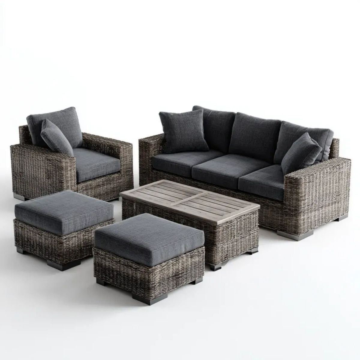 5-częściowy zestaw mebli ogrodowych z technorattanu, szaro-antracytowy, sofa 200 x 75 x 65 cm ze stolikiem