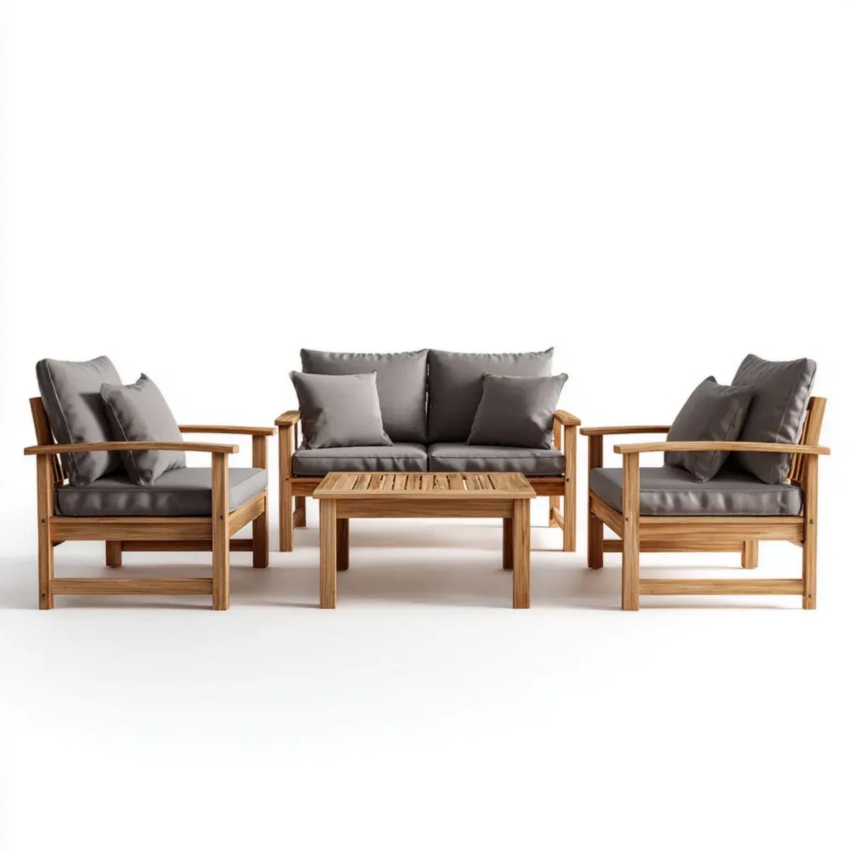 4-częściowy drewniany zestaw wypoczynkowy ogrodowy z litego drewna akacjowego, brązowo-szary, sofa 128 x 65 x 80 cm