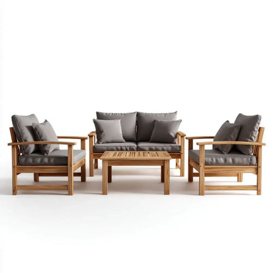 4-częściowy drewniany zestaw wypoczynkowy ogrodowy z litego drewna akacjowego, brązowo-szary, sofa 128 x 65 x 80 cm