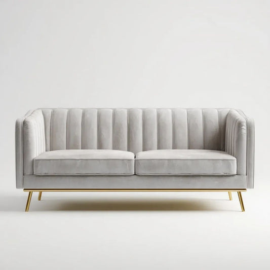 Sofa dwuosobowa szara z weluru 160 x 82 x 80 cm ze złotymi metalowymi nogami