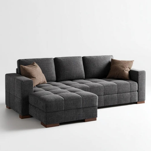 Lewostronna sofa narożna z leżanką z tkaniny ciemnoszara/brązowa 260 × 165 × 85 cm