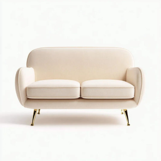 Kremowa sofa dwuosobowa z tapicerką poliestrową i złotymi nogami, 145 × 78 × 80 cm