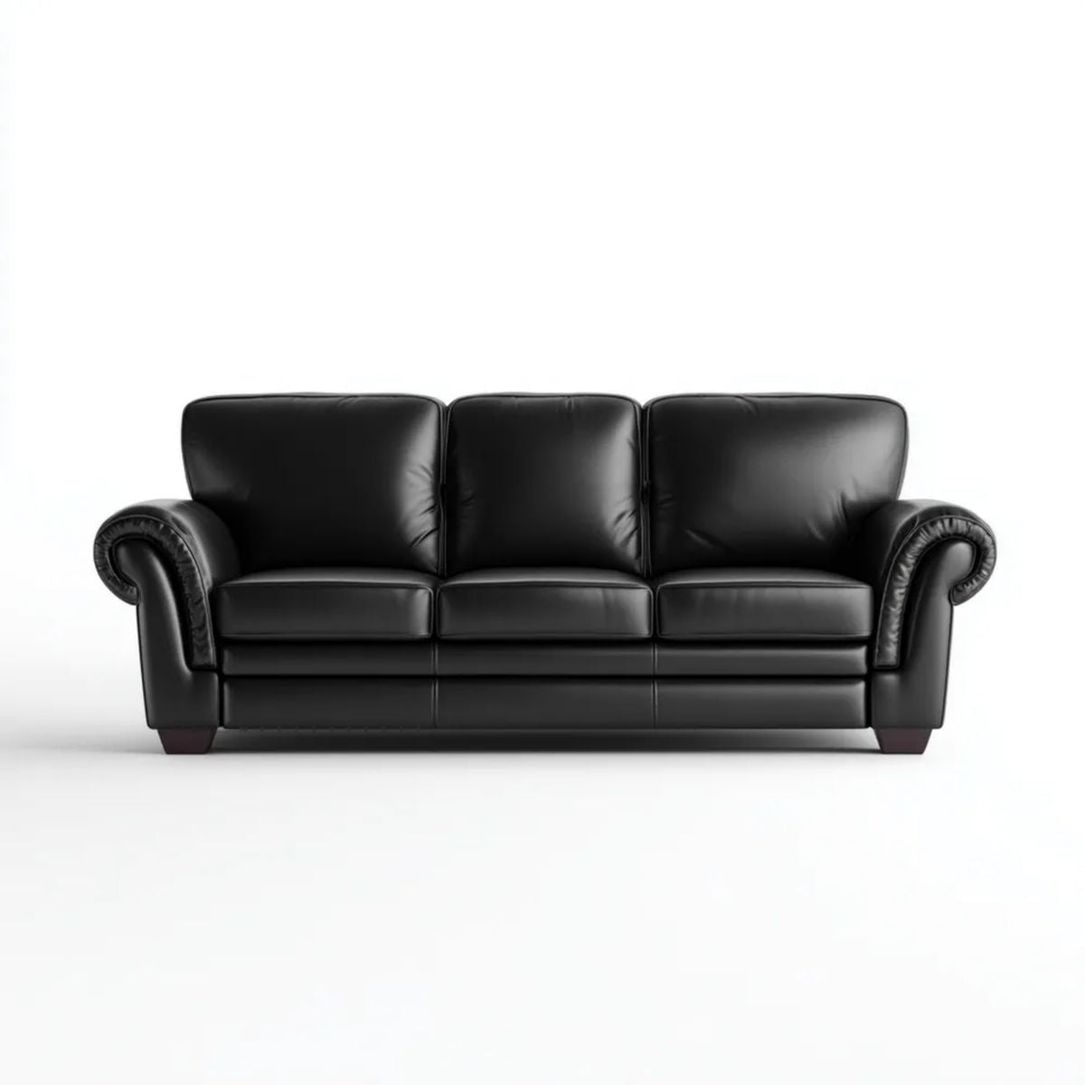 Czarna trzyosobowa sofa ze skóry syntetycznej 220 × 95 × 90 cm