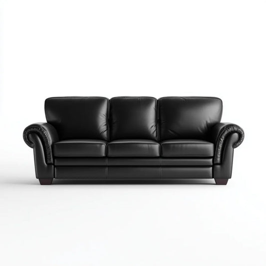Czarna trzyosobowa sofa ze skóry syntetycznej 220 × 95 × 90 cm