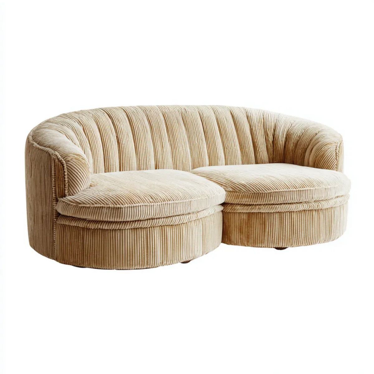 Dwuosobowa sofa z tkaniny sztruksowej, beżowa, 180 x 95 x 78 cm, półokrągła