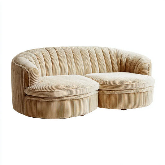 Dwuosobowa sofa z tkaniny sztruksowej, beżowa, 180 x 95 x 78 cm, półokrągła