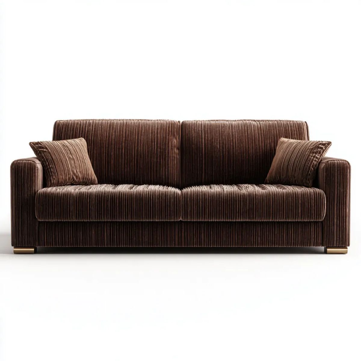 Dwuosobowa sofa ze sztruksu brązowa ze złotymi metalowymi nóżkami, 170 x 88 x 82 cm