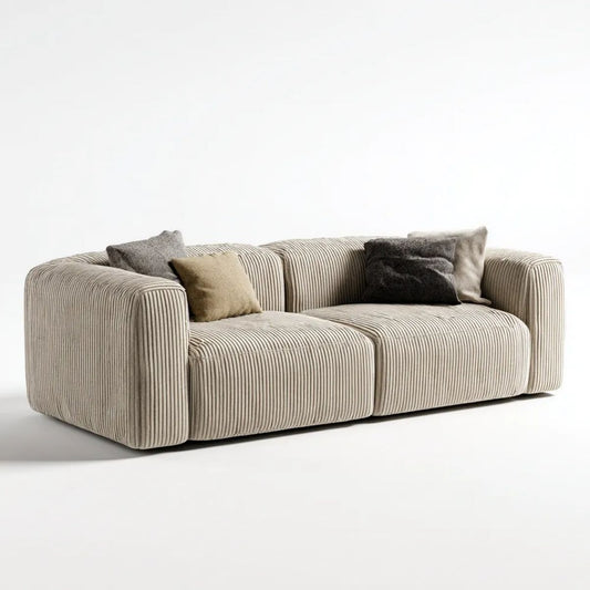Beżowa sofa dwuosobowa ze sztruksu poliestrowego 220 x 98 x 82 cm