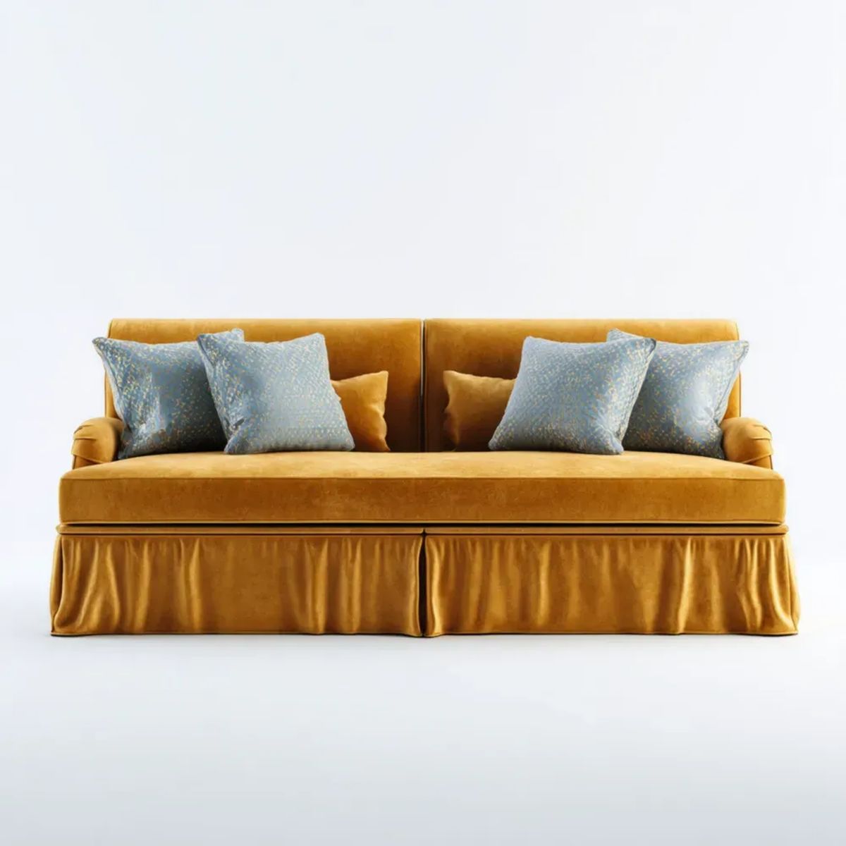 Musztardowa sofa trzyosobowa z aksamitu, 230 × 95 × 85 cm