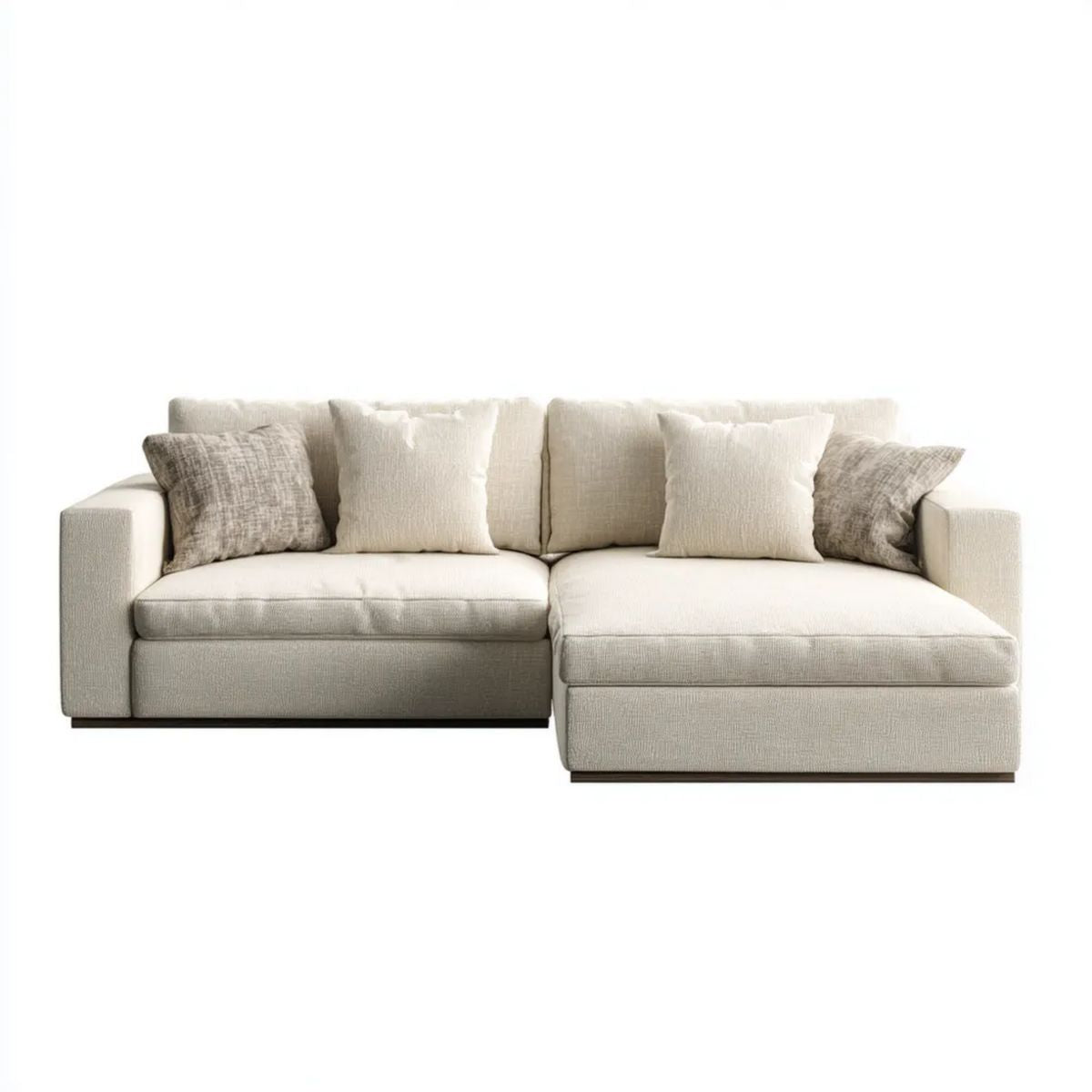 Kremowa sofa narożna z prawostronnym szezlongiem w kształcie L, poliester, 250 x 160 x 85 cm