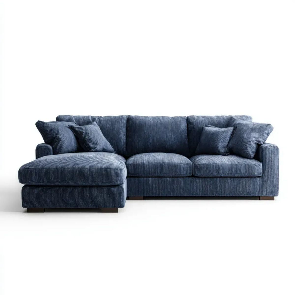 Granatowa sofa narożna ze sztruksu poliestrowego z lewym szezlongiem, 280 × 160 × 85 cm