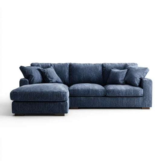 Granatowa sofa narożna ze sztruksu poliestrowego z lewym szezlongiem, 280 × 160 × 85 cm