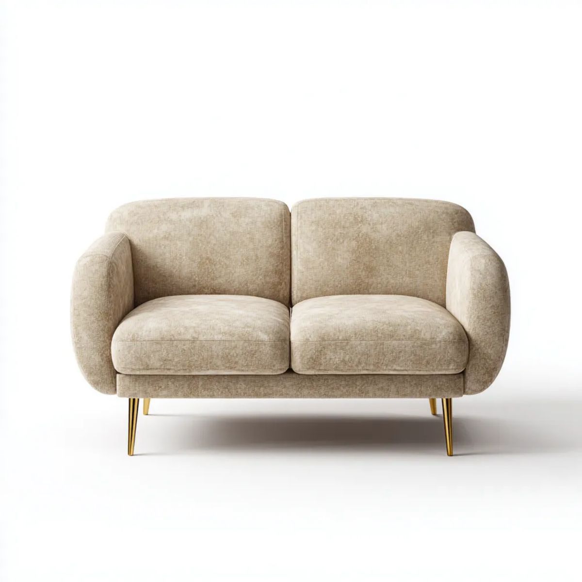 Beżowa sofa dwuosobowa z poliestru ze stalowymi nogami, 160 x 85 x 78 cm