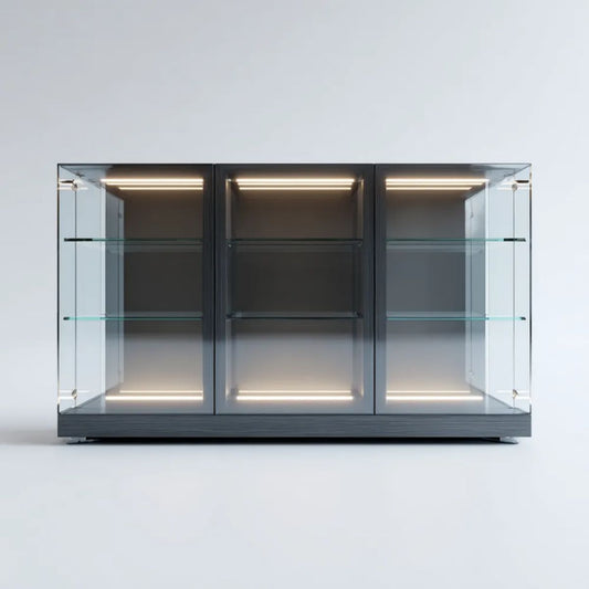 Witryna szklana LED z płytą MDF, grafitowa/transparentna, 160 x 40 x 90 cm