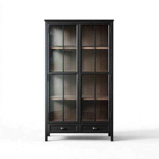 Dwudrzwiowa witryna czarna z płyty MDF i szkła, 90 × 40 × 190 cm