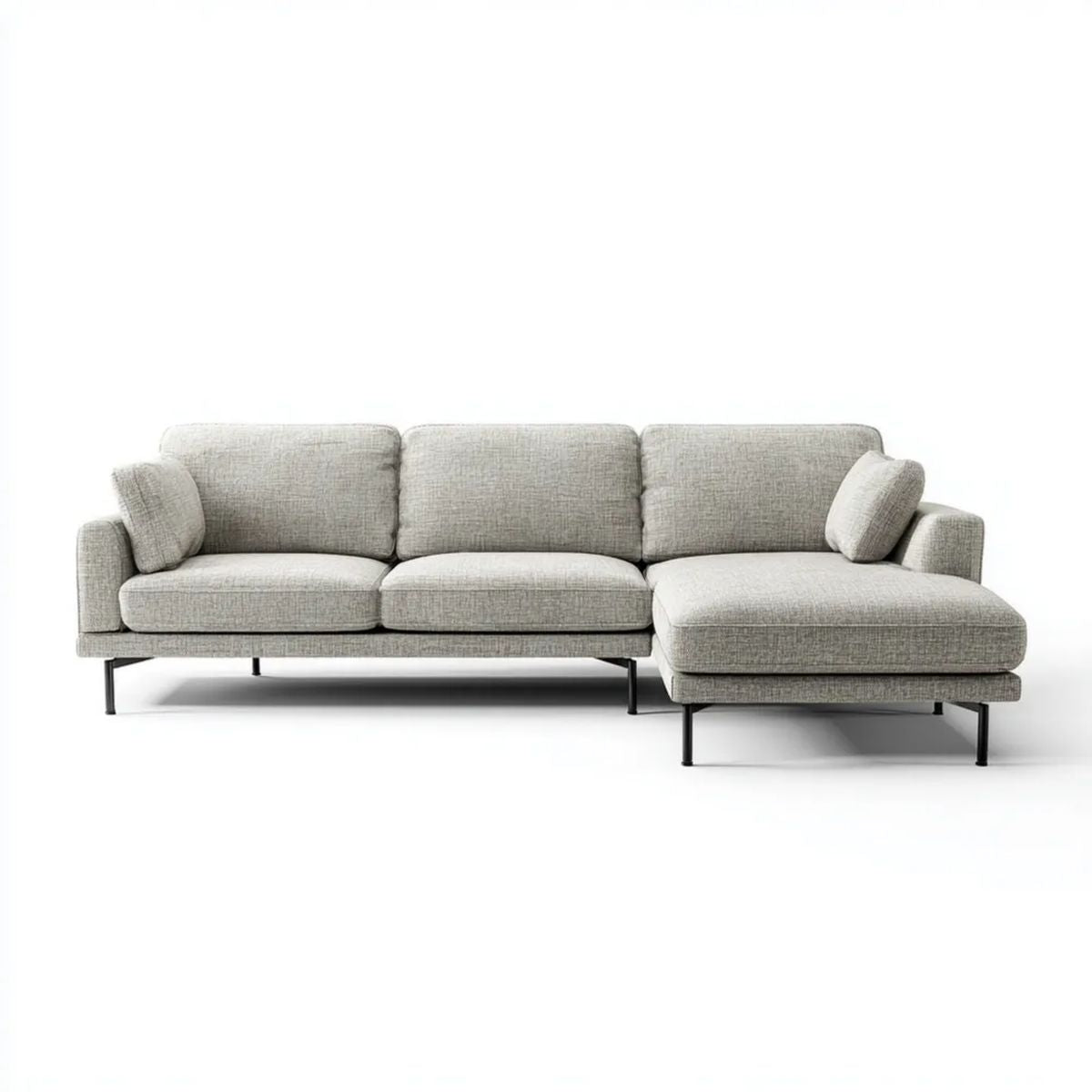 Prawostronna sofa narożna z szezlongiem, tapicerka poliestrowa, jasnoszara/czarna, 280 x 160 x 85 cm