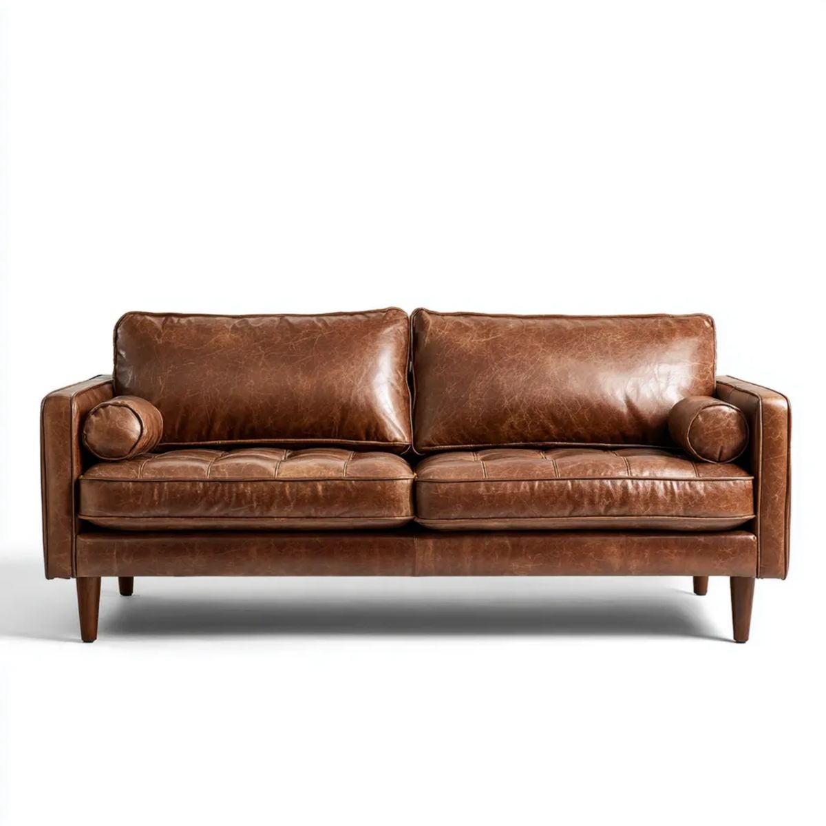 Dwuosobowa sofa brązowa z tapicerką z ekoskóry 180 x 88 x 85 cm