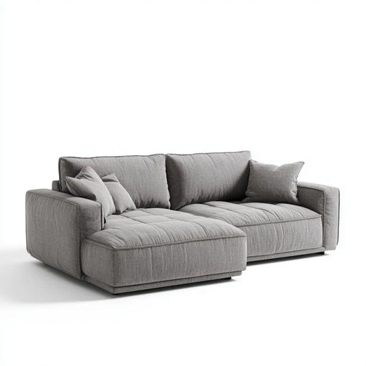 Szara lewostronna sofa narożna z szezlongiem, tapicerka poliestrowa, 240 × 160 × 85 cm