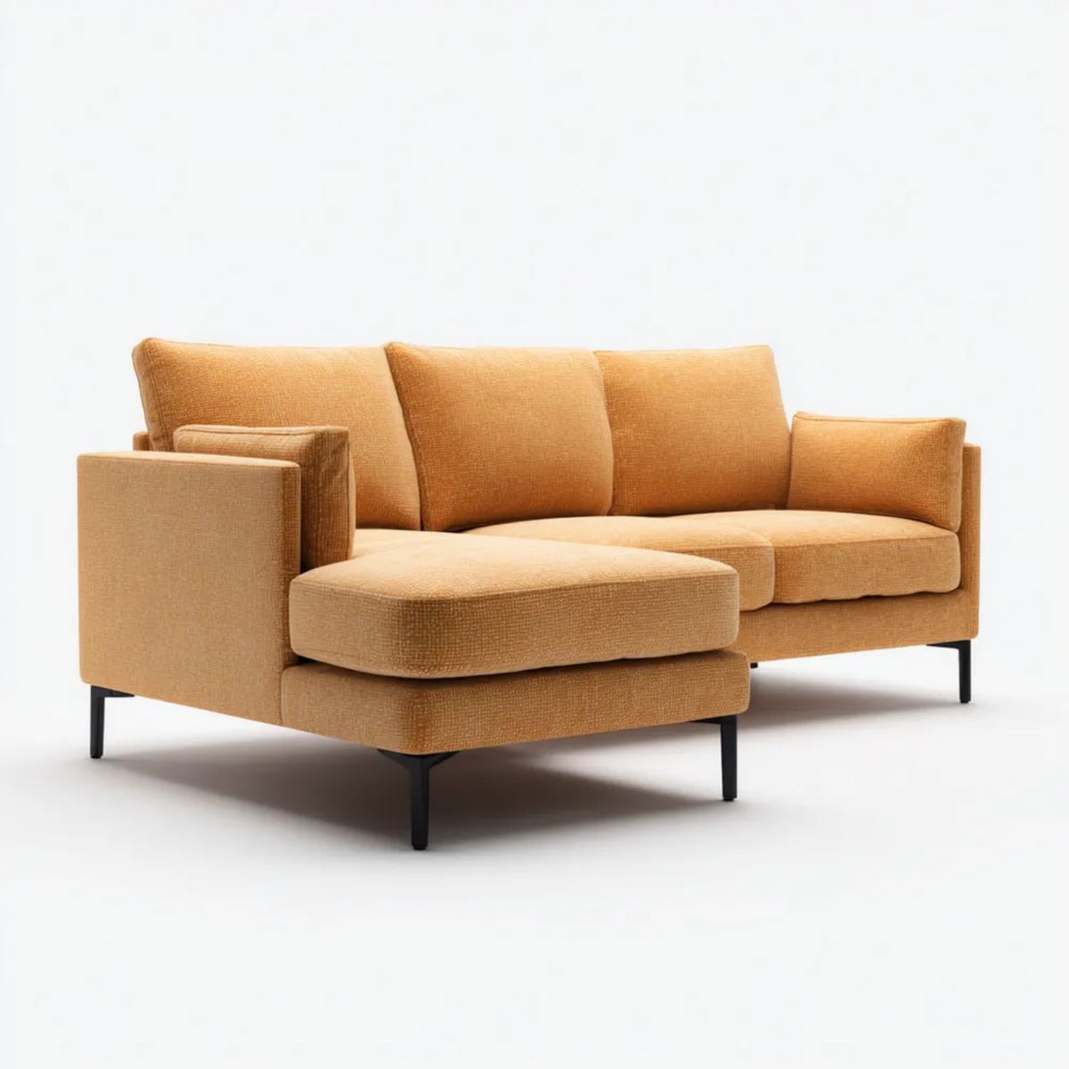 Jasnobrązowa sofa narożna z lewym szezlongiem, tapicerka poliestrowa, 245 x 160 x 85 cm