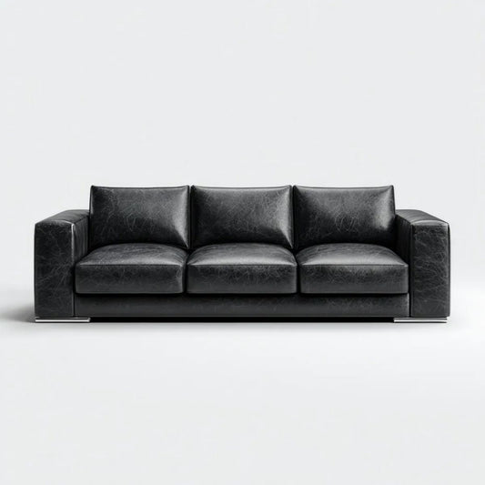 Trzyosobowa sofa z ekoskóry PU, czarna, 225 x 95 x 85 cm