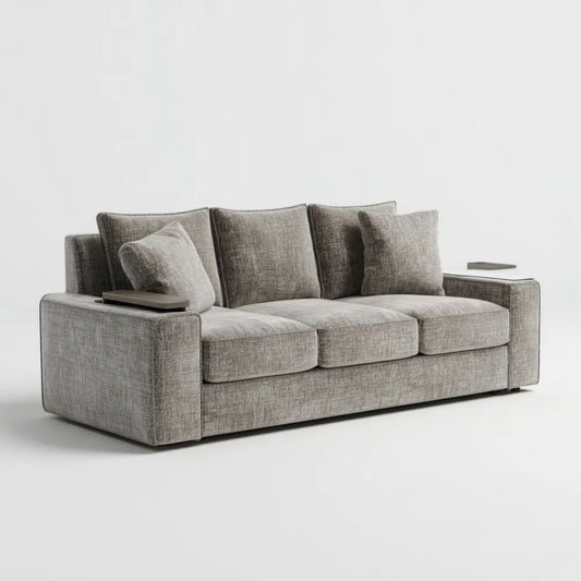 Trzyosobowa sofa szara z tapicerką poliestrową 230 × 100 × 85 cm