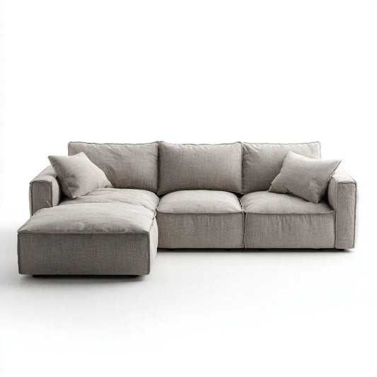 Lewostronna sofa narożna z szezlongiem z tapicerką tkaninową, jasnoszara, 280 × 165 × 85 cm